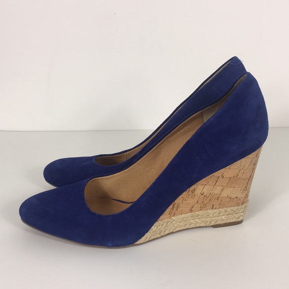 Franco Sarto Shoes - Franco Sarto Blue Leather Cork Wedge Heels
